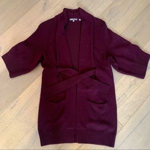 Vince wool cozy cardigan coat sweater tie belt maroon wine XS perfect condition